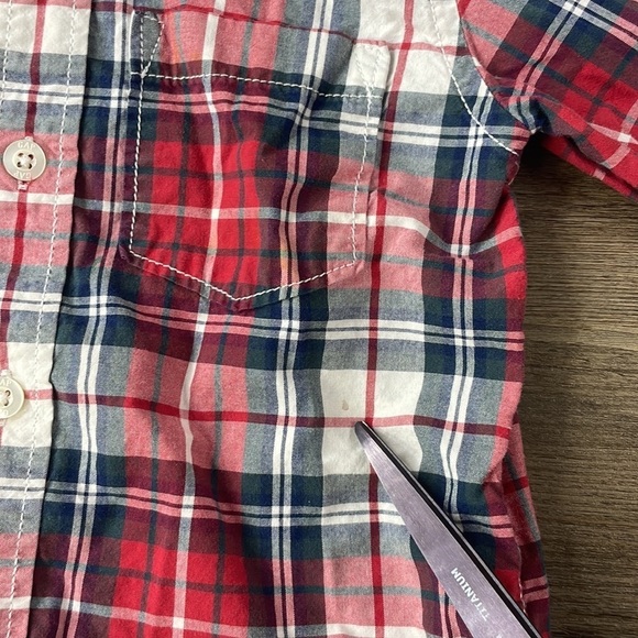BabyGap Toddler Boys Red Blue White Plaid Button Up Collared Shirt, size 2 years - Picture 6 of 9